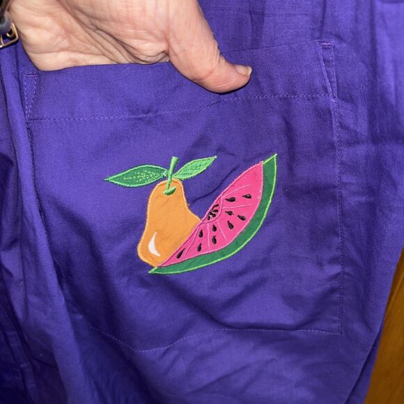 Go Softly Patio Dress Purple Embroidered Pockets 1X Fruit Muumuu Full Zip - Picture 9 of 11